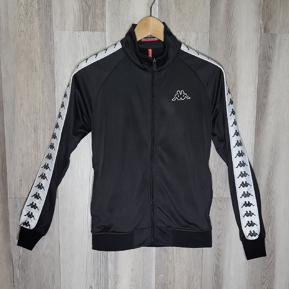 Kappa Womens M 222 Banda Anniston Slim Fit Track Jacket Full Zip Black White 90s